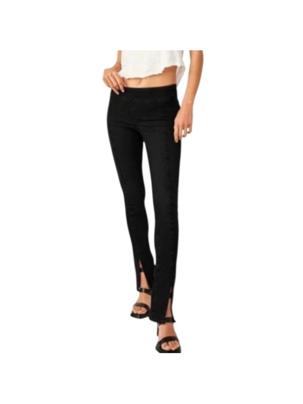 We The Free People Jeans Double Dutch Slit Skinny Jean Black Pull On Pant Xs